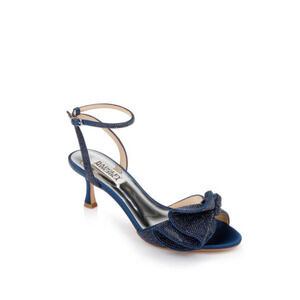 Badgley Mischka Remi Almond Toe Rhinestone Ruffle Mid Heel Sandals Navy Size 7 M